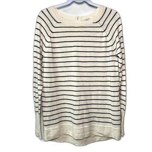 Halogen 100% Cashmere Cream & Black-Striped Sweater
